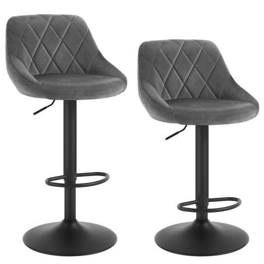 Barhocker 2er Set – Samt, Verstellbar, Drehbar, Mit Lehne, Dunkelgrau