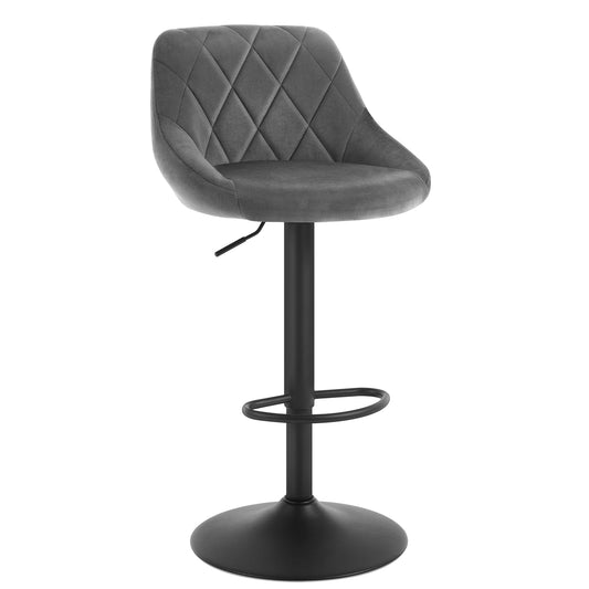 Barhocker 2er Set – Samt, Verstellbar, Drehbar, Mit Lehne, Dunkelgrau